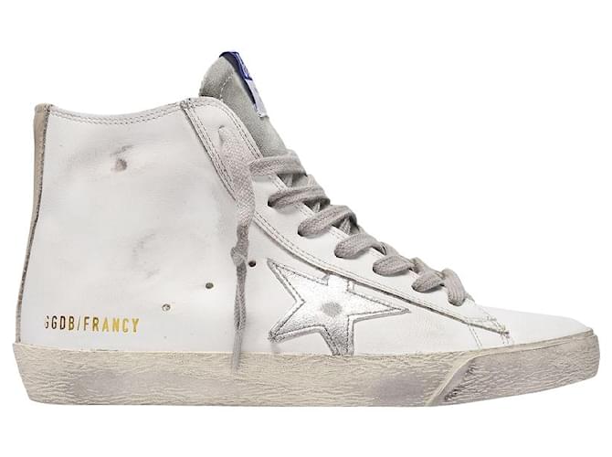 Golden Goose Deluxe Brand Francy Baskets in White and Silver Leather  ref.559612